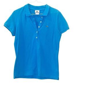 Lacoste Half Button Short Sleeve Logo Golf Polo Shirt Blue Size 44